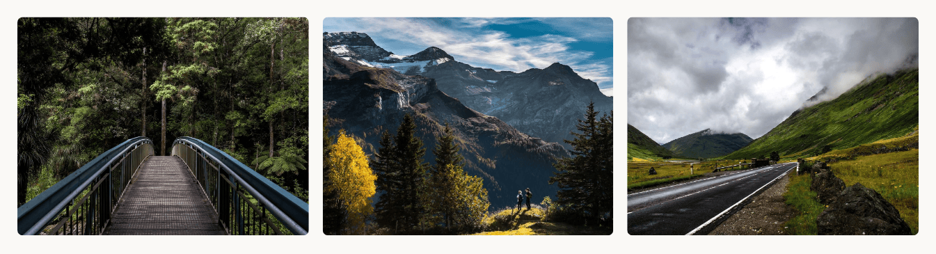 An Images element with three landscape photos side by side