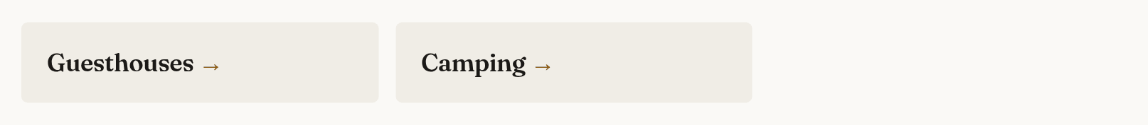 A Page teasers element with two teasers, Guesthouses and Camping, each with an arrow