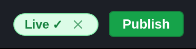 The green message Live with a check mark next to the Publish button