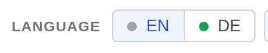 The language switch with the buttons EN and DE, each with a coloured dot