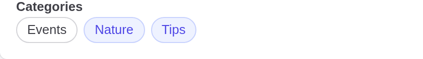 The Categories field with the categories Events, Nature and Tips; Nature and Tips are selected
